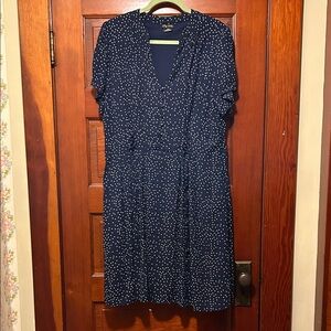 City Chic Dark Blue and White Dotted Midi Dress